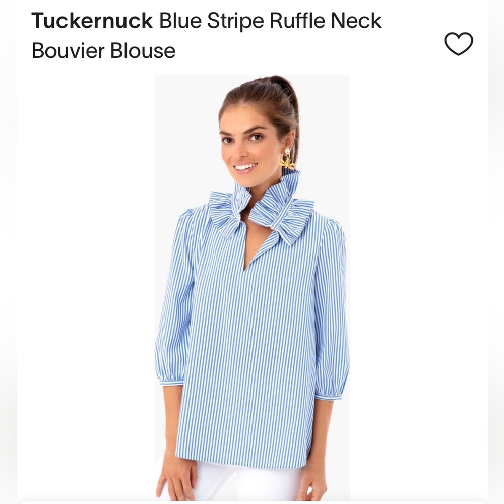 Tuckernuck Blue Stripe Ruffle Neck Bouvier Blouse